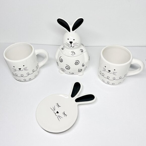 Nordstrom Easter Tea Party Bunny Ceramic Mugs Plate Canister Set NWOT - Picture 2 of 8